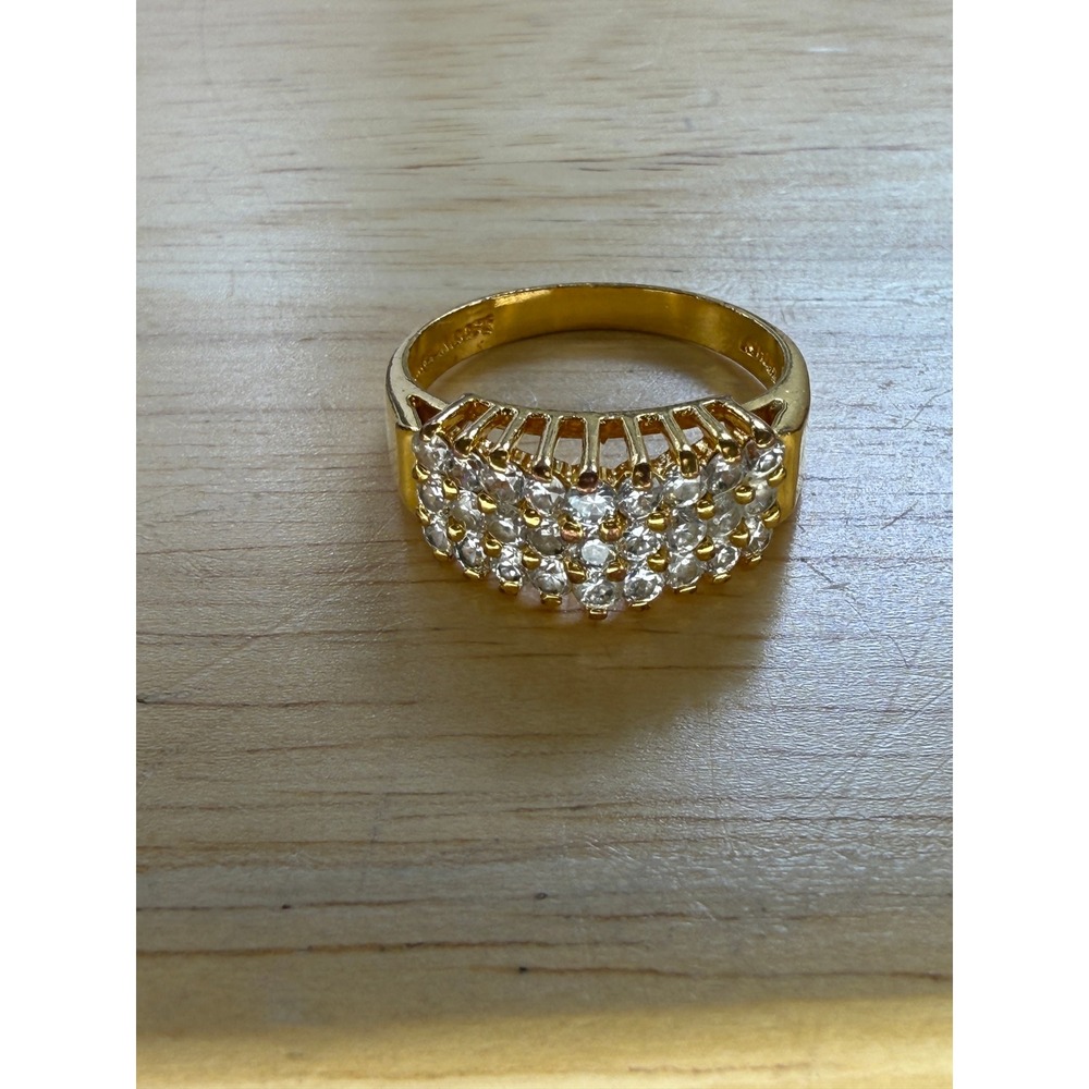 Vintage Gold Tone Pave Rhinestone Cocktail Ring 14KHGE Glam Statement Band - Picture 7 of 12